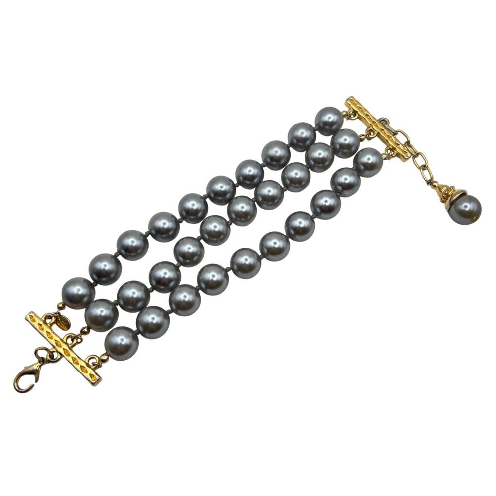 Joan Rivers Bracelet Gold  Silver-Tone Adjustable Three-Strand Faux Pearl Signed